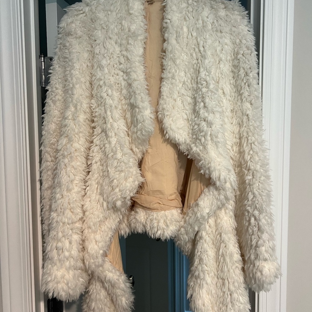 Free People Cream Faux Fur Coat